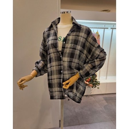 카라 체크 루즈핏 셔츠