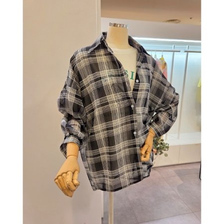 카라 체크 루즈핏 셔츠