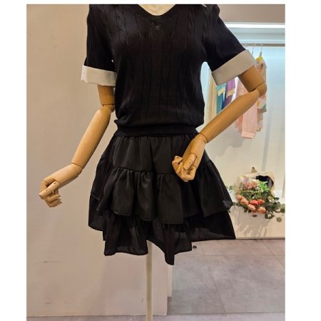 셔츠 배색 카라 반팔 니트