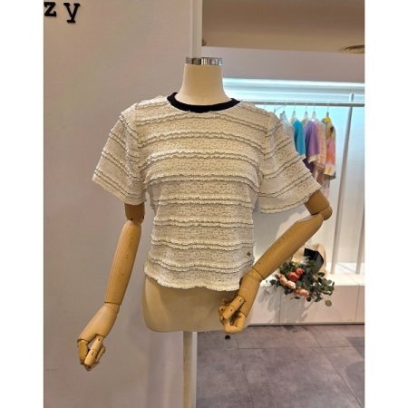 물결 배색 레이스 티셔츠