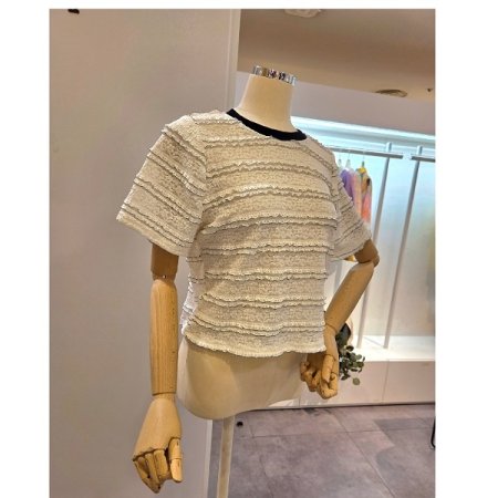 물결 배색 레이스 티셔츠