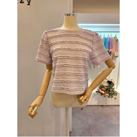 물결 배색 레이스 티셔츠