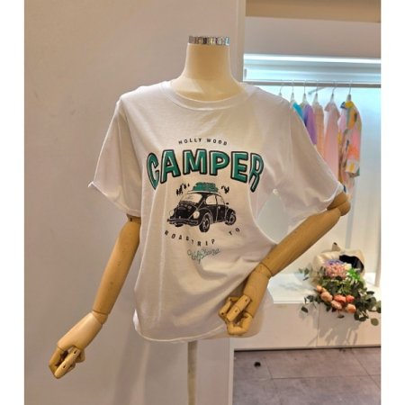 자동차 프린팅 레터링 라운드넥 티셔츠