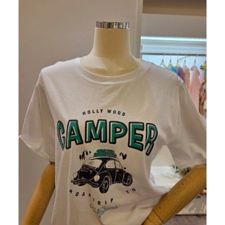 자동차 프린팅 레터링 라운드넥 티셔츠