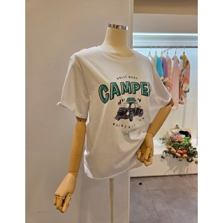 자동차 프린팅 레터링 라운드넥 티셔츠