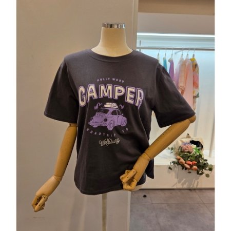 자동차 프린팅 레터링 라운드넥 티셔츠