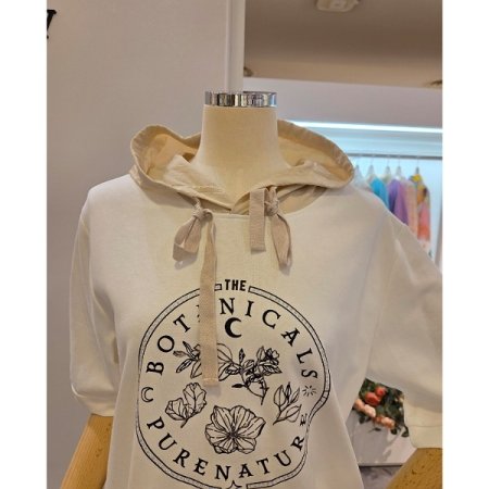 플라워 프린팅 반팔 후드 티셔츠