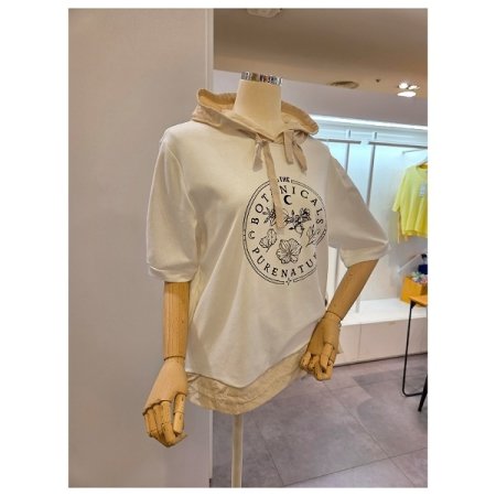 플라워 프린팅 반팔 후드 티셔츠