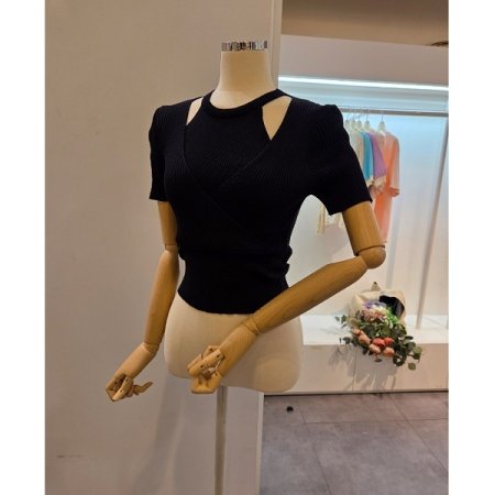 골지 트임 반팔 니트