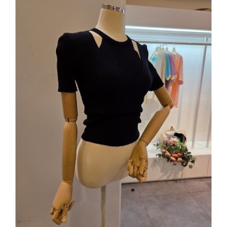 골지 트임 반팔 니트