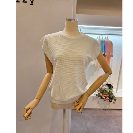 줄지 캡소매 니트