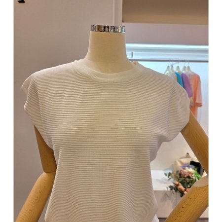 줄지 캡소매 니트