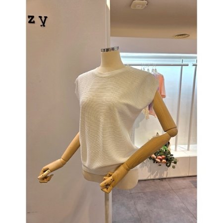 줄지 캡소매 니트