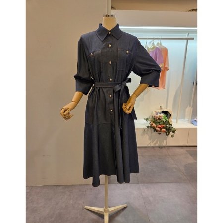 양포켓 벨티드 카라 원피스