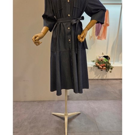 양포켓 벨티드 카라 원피스