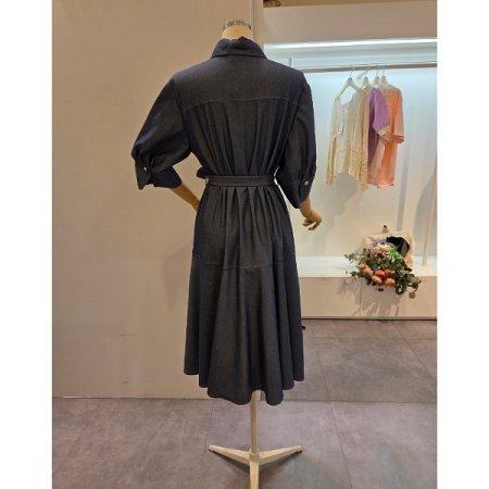 양포켓 벨티드 카라 원피스