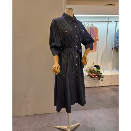 양포켓 벨티드 카라 원피스