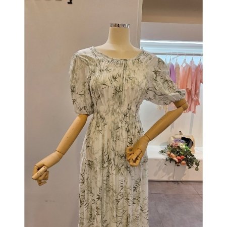 퍼프 셔링 프린트 원피스