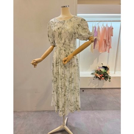 퍼프 셔링 프린트 원피스