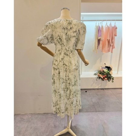 퍼프 셔링 프린트 원피스