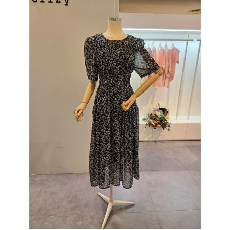 라운드넥 잔꽃 쉬폰 원피스