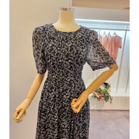 라운드넥 잔꽃 쉬폰 원피스