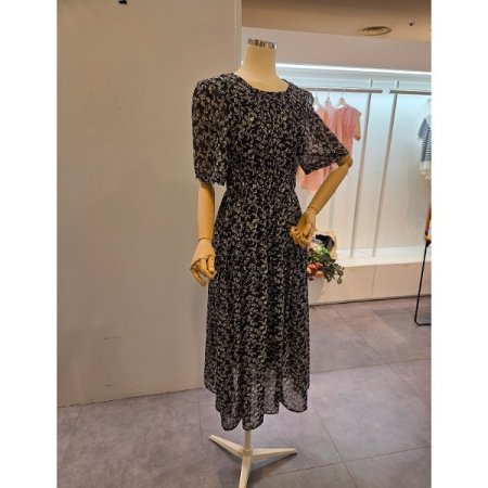 라운드넥 잔꽃 쉬폰 원피스