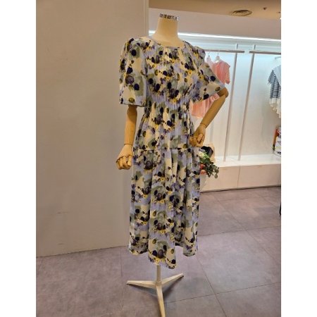 라운드 컬러풀 셔링 원피스