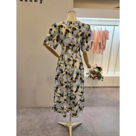 라운드 컬러풀 셔링 원피스