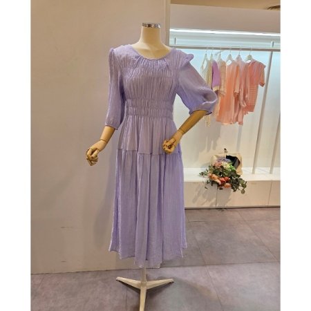 7부소매 스모크 셔링 원피스