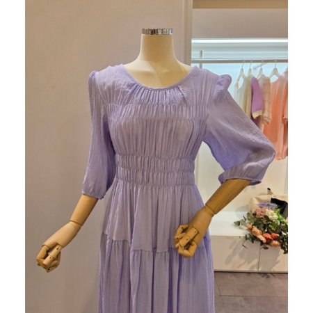 7부소매 스모크 셔링 원피스