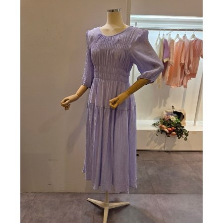 7부소매 스모크 셔링 원피스