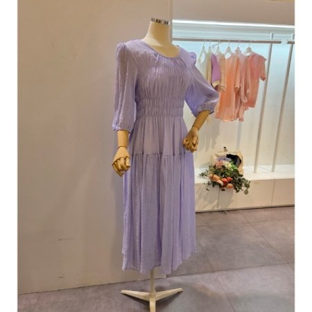 7부소매 스모크 셔링 원피스