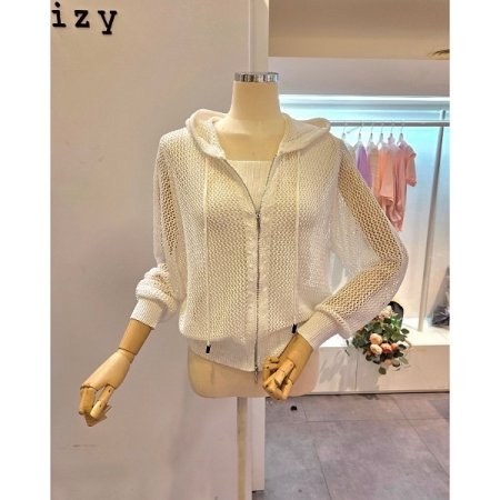 후드 그물망 가디건