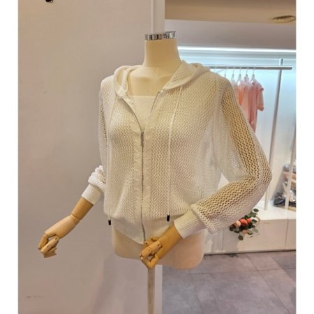 후드 그물망 가디건