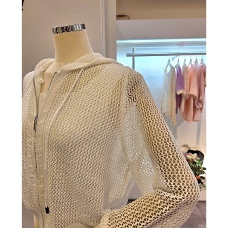 후드 그물망 가디건