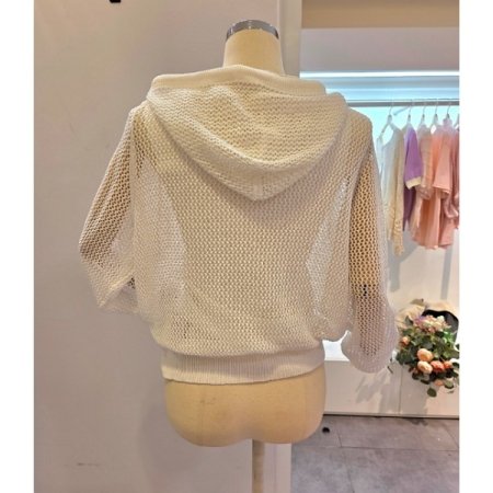 후드 그물망 가디건