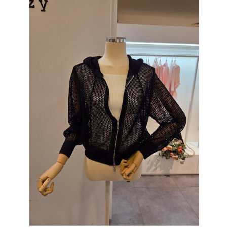 후드 그물망 가디건