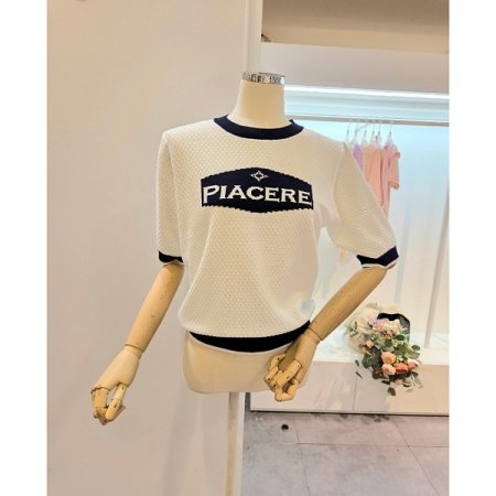 레터링 배색 라운드넥 니트