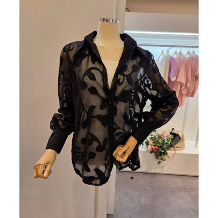 플라워 시스루 블라우스