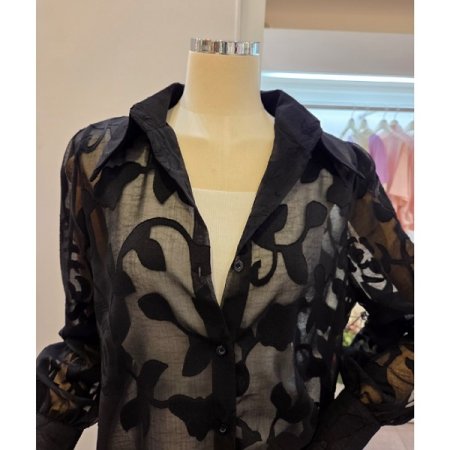 플라워 시스루 블라우스