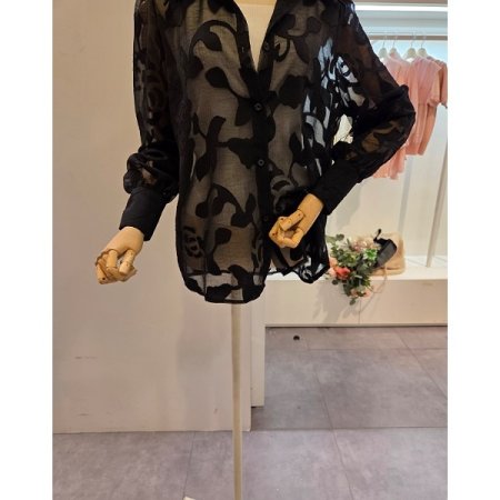 플라워 시스루 블라우스