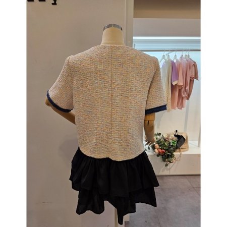 양포켓 배색 트위드 자켓