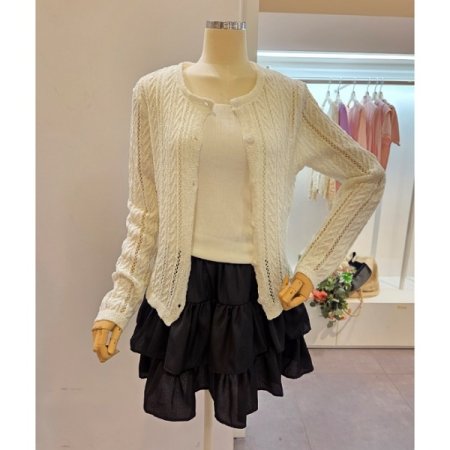 라운드넥 부클 가디건