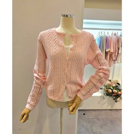 라운드넥 부클 가디건