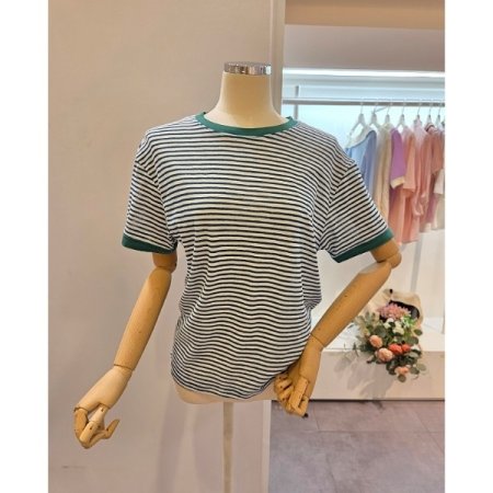 스트라이프 라운드넥 티셔츠