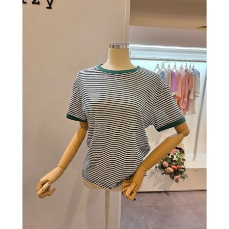 스트라이프 라운드넥 티셔츠