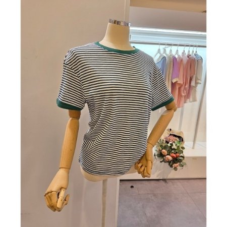 스트라이프 라운드넥 티셔츠