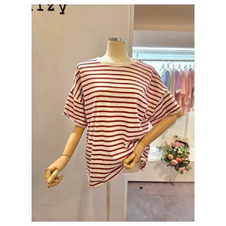 스트라이프 라운드넥 오버핏 티셔츠