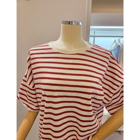 스트라이프 라운드넥 오버핏 티셔츠